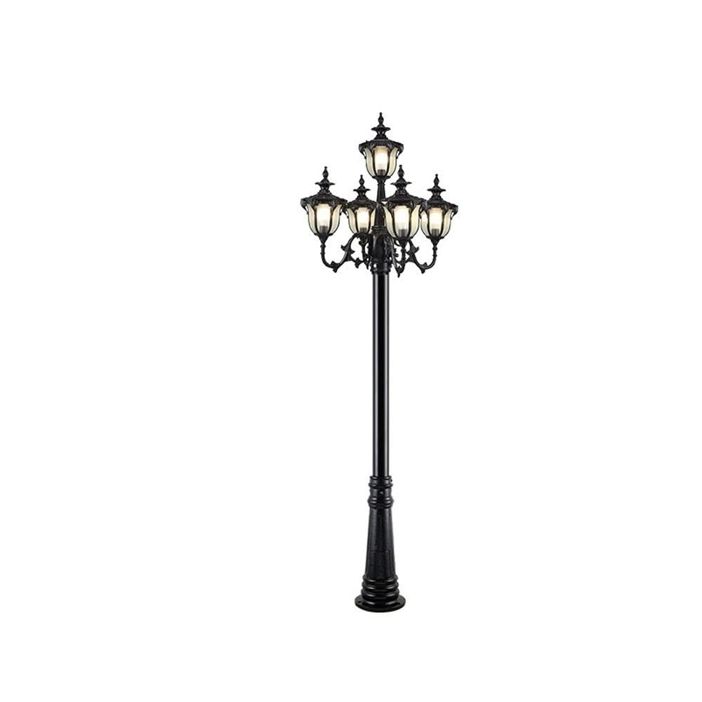 GTHTUHFD Lamp Post Lights, 5-Lights 2M Traditional Victoria Outdoor Street Waterproof Ip55 Glass Garden Lawn Path Column Light Vintage Landscape High Pole Pillar Lantern E27 Retro Exte,Black