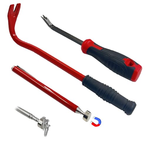 Daily Treasures 3-teiliges Klammernentferner Set, Robuste Ausführung mit teleskopischem Magnetwerkzeug, Klammernentferner & Brechstange aus Kohlenstoffstahl für Polstermöbel Nagelzieher Werkzeug-Set