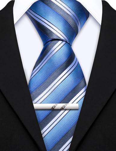 Image of Barry.Wang Mens 6 PCS Ties Silk Striped Paisley Check Floral Necktie Silky Woven Wedding Business Party Ties 3.34 inch