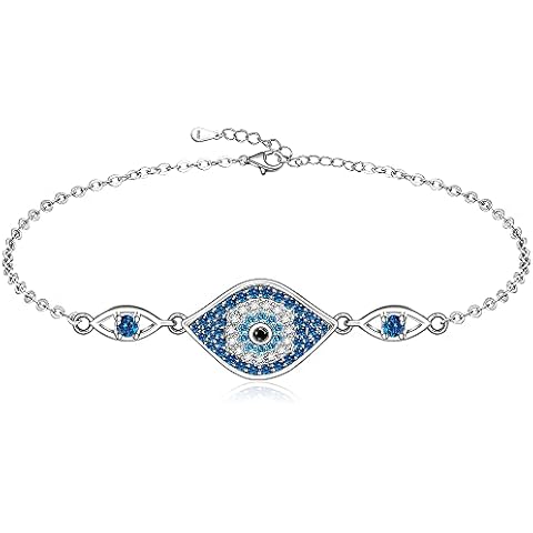 Evil Eye Bracelets Sterling Silver Protection Greek Blue Evil Eye Bracelet for Women Girls Turkish Third Eye Jewelry Mal De Ojo Nazar Amulet Mothers Day Gifts Cover