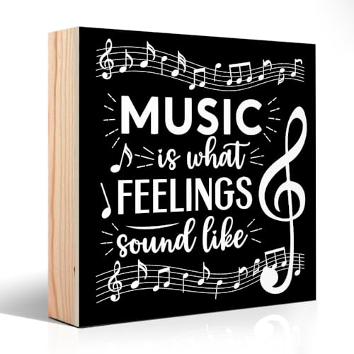 PUVOXHO Music is What Feelings Sound Like Wooden Sign Desk Decor for Home Office Farmhouse...