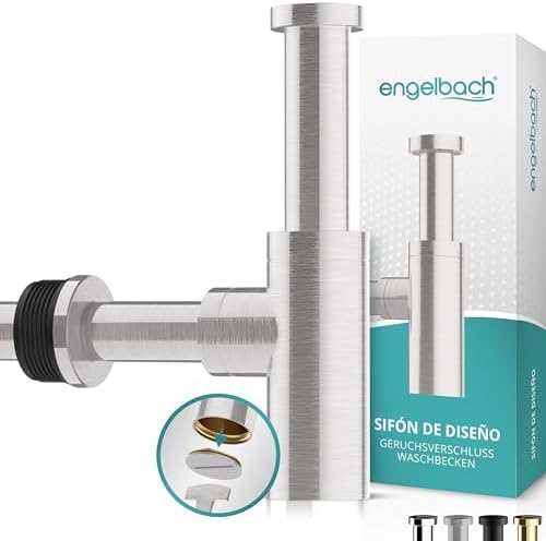 Engelbach® Sifón diseño para lavabo 1 1/4" con apertura limpieza - Desagüe universal con junta de goma e instrucciones - Cepillado