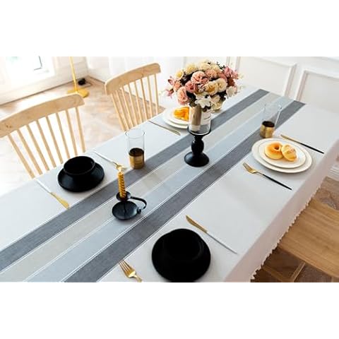 UYISBOHEMIAN Four Color Cotton Linen Tablecloth, Fabric Stripe Table Cover Cloth with Stitching Tassel,Wrinkle Free Dust-Free Tabletop Decoration for Kitchen Dinning Party（ 55x 86inch） Cover