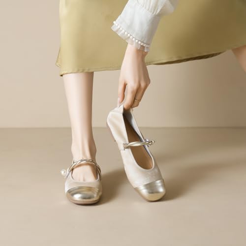 Women's Satin Pearl Mary Jane Flats with Hook and Loop Strap Fashion Round Toe Shallow Mouth Roll-Up Ballet Flats Comfortable Casual Foldable Soft Sole Wedding Guest Flats4
