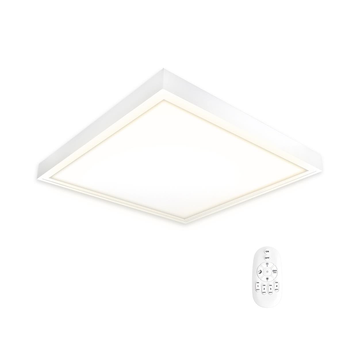 LED Panel 62x62 Neutralweiß 4000K dimmbar Fernbedienung | 40W 3400lm Aufbaurahmen Alu weiß Deckenleuchte Netzteil PLe2.2