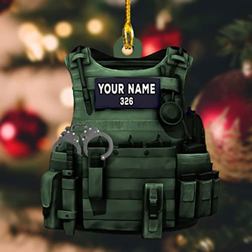 Parvii Personalized Name Police Vest Ornament Bullet Proof Vest Flat Two Sided Hanging Printed Plastic Ornaments Christmas Ornament Car Hanging Ornament Festival Decorations Ornament Custom (Green 2)