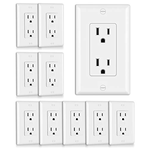 Image of (10 Pack) CML 15 Amp Decor Receptacle Outlet, Standard Decorator Electrical Wall Outlet with Wallplate, 15A /125V, UL Listed, White