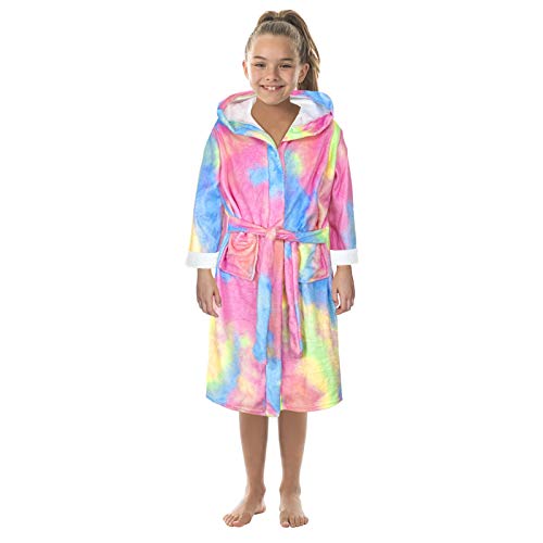 WHSHINE Boys Girls Bathrobes Toddler Kids Hooded Robes Cartoon Print Flannel Night-Robe Sleepwear for Kids Girls Boys