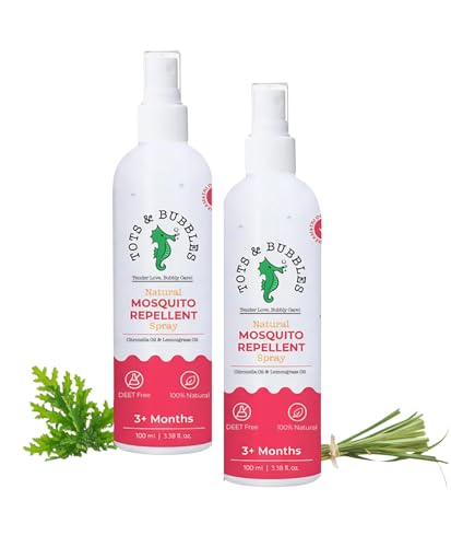 Image of Tots & Bubbles Baby Safe Mosquito Repellent Spray (100ml) for Babies, Toddlers | Natural Protection with Citronella & Lemongrass Oils | DEET-Free, Skin Friendly Insect Spray for Indoor & Outdoor Use | Safe & Gentle on Baby and Mother (Pack of 2)
