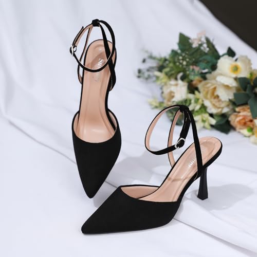 Image of Susanny Heels for Women Stiletto Closed Pointed Toe Backless Dress Shoes High Heels Sexy Kitten Pumps Wedding Guest Party Dance Prom Dressy Comfort Shoes