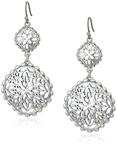 Lucky Brand Women's Silver Openwork Compass Statement Drop Earrings, One Size