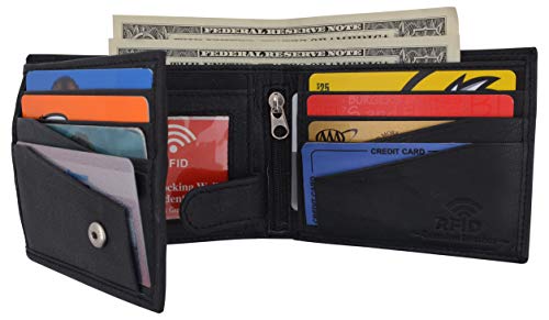 Mens RFID Blocking Leather Credit Card ID Snap Holder Bifold Wallet