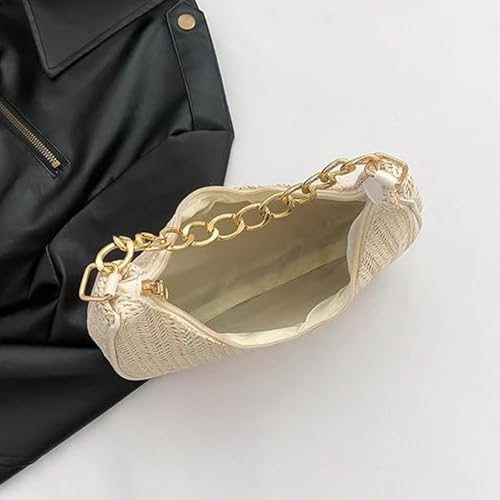 Women's Straw Clutch with Thick Chain, Women Underarm Bag, Fashionable Shoulder Handbag, Beach Bag Straw Women's Bags4