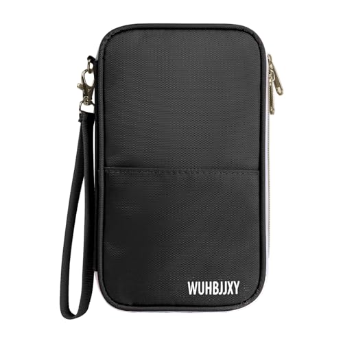 WUHBJJXY Multifunctional, Practical, RFID Family Passport holder, Travel wallet (Black), Travel document manager, Passport Bag, Three-layer Design, Multiple Pockets,Big Storage
