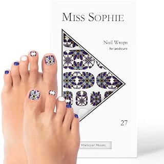 Miss Sophie Pedi Wraps I Moroccan Mosaic Pedicure I 27 ultra-cienkich pasków lakieru do paznokci ze wzorem, do paznokci stóp, trzymają się na naturalnych i lakierowanych, akrylowych, żelowych i