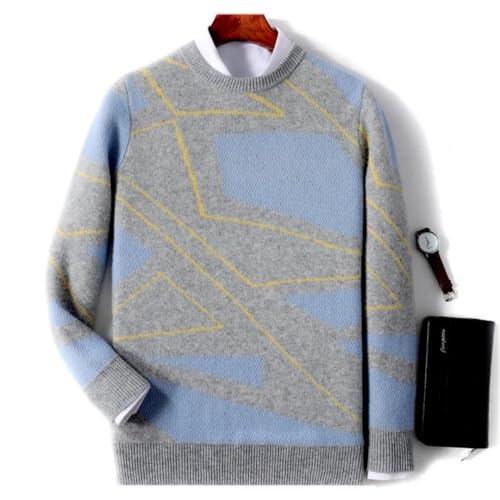Men's Winter Merino Wool Thick Warm Round Neck Sweater Knitted Pullover Contrasting Clothing4
