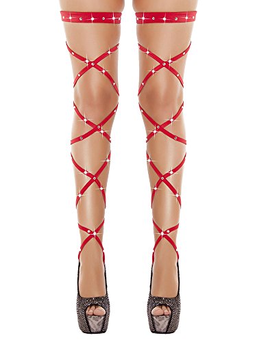 Image of Women Criss Cross Glitter Thigh High Stockings Rhinestone Hollow Out Over Knee Strap Socks Club Tights