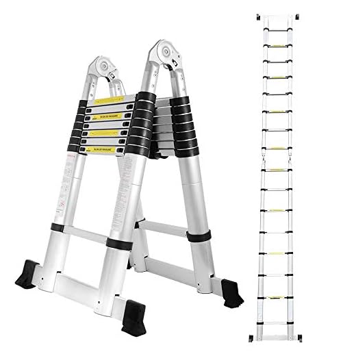 Randaco 5 m teleskopstege fällbar stege, teleskop utdragbar stege aluminium, bärbar multifunktionsstege utdragbar stege, upp till 150 kg lastkapacitet (2,5 +2,5 m)