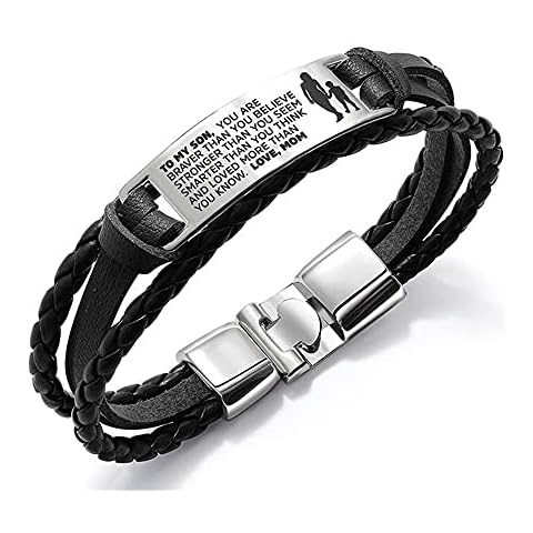HAYOUWAY To My Son Bracelets Stainless Steel Inspirational Wristband,Son Bracelet From Mom, Love Son Best Gift (Black) Cover