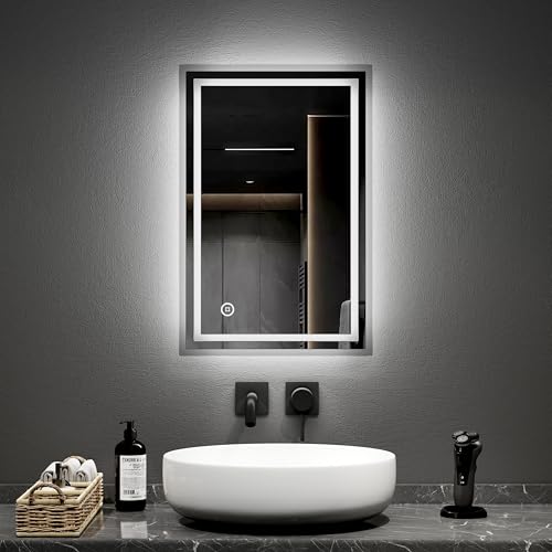 EMKE Bathroom Mirror with LED Lights, 40 x 60 cm Illuminated Wall Mounted Vanity Mirror, Backlit Bathroom Mirrors with Dimmable/Anti-fog/Touch Switch, Hardwired, IP44 - Cosy Home Interiors EMKE Bathroom Mirror with LED Lights, 40 x 60 cm Illuminated Wall Mounted Vanity Mirror, Backlit Bathroom Mirrors with Dimmable/Anti-fog/Touch Switch, Hardwired, IP44
