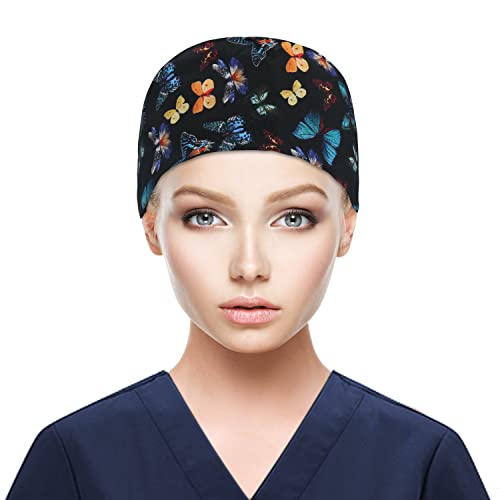 Image of QBA Adjustable Working Cap with Button, Satin-Lined Hat, Cotton Working Hat Sweatband, Elastic Tie Back Hats Unisex