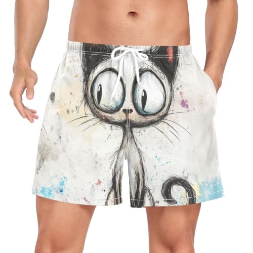 Bañador de secado rápido para hombre bañador corto playa piscina diseño gato blanco grafitis