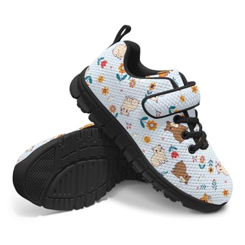 Girls Shoes Non Slip Lightweight Breathable Comfortable Sport Walking Athletic Running Tennis Sneakers (Little Kid) Capybara Sunflowers Pattern4