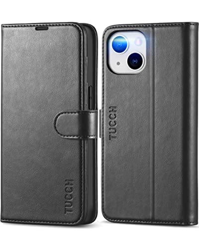 Tucch Case For Iphone 14 Wallet Case 5G, [Rfid Blocking] 4 Card Holder Stand [Shockproof Tpu Interior Case] Pu Leather Magnetic Protective Flip Cover Compatible With Iphone 14 6.1" 2022, Black #TOP11
