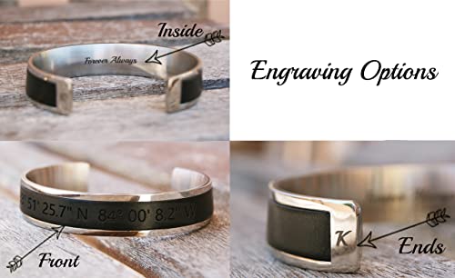 Mens Steel Bracelet Cuff With Leather Inlay Stainless Steel Bracelet, Bachelor Party Favor, Genuine Leather Wristband, Mens Leather Bracelet Open Cuff, Silver Color Cuff #TOP4
