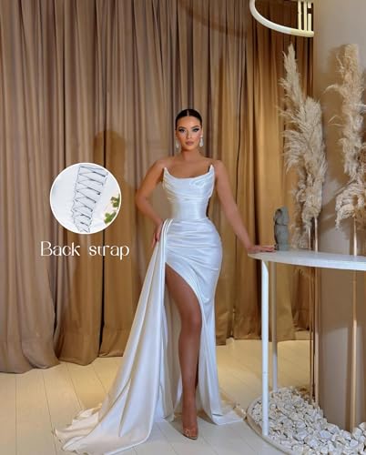 Women's Mermaid Satin Prom Dresses Long Ball Gown Corset Formal Dress Evening Party Gown with Slit2