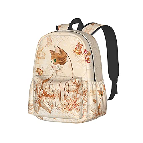 Sac à dos pour ordinateur portable 17 pouces vintage motif chat et papillon pour lycéens