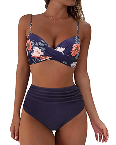 RXRXCOCO High Waisted Bikini Set Push Up Bikini Top with Tummy Control and Padded Cups