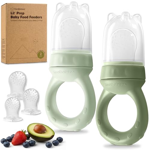 Image of KeaBabies Baby Fruit Feeder 2pk - Silicone Baby Food Feeder for Babies 6-12 Months, Breast Milk Popsicle Teether, Weaning, Pacifier, Freeze Frozen Solid Food, Infant Feeding Essential (Soft Fern)