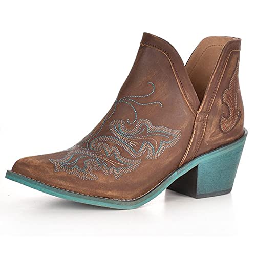 Corral Boots Women's Q0099 Leather Embroidery Snip Toe Western Casual Cowgirl Shoes, Cognac, 9 #TOP23