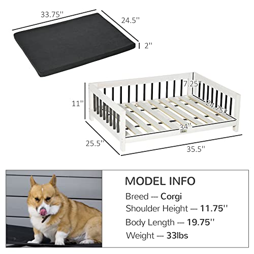 Pawhut Wood Dog Bed With Supportive Cushion, Elevated Dog Bed With Removable Cushion Cover, Cute Dog Bed Frame With Pine Wood, Black And White Dog Bed #TOP2