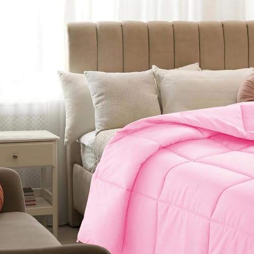 Image of Quilt for All Season 150 GSM Comforter Duvet /Ac Blanket Double Bed Soft Microfiber Lightweight (90'' X 100'' Inches) - Double Bed Comforter - Baby Pink Color