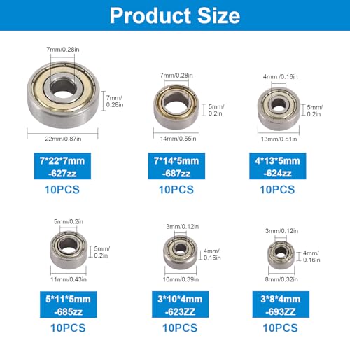 Kugellager 6 Größen 623ZZ 624ZZ 685ZZ 687ZZ 627ZZ 693ZZ Mini Kugellager Double Shielded Miniatur Rillenkugellager für Skateboards Roller Inline Skates