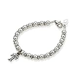 Christening Sterling Silver Beads and Spacers with Sterling Silver Cross Charm Luxury Stylish Unisex Baby Bracelet (BASC_S+)