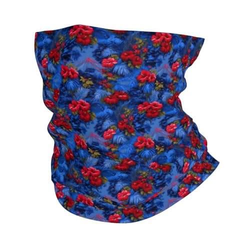 Bozfoxa Tropical Red Flower Leaves Print Neck Gaiters for Men & Women, Fashion Neck Face Mask Head Scarf Wrap Balaclava Bandana