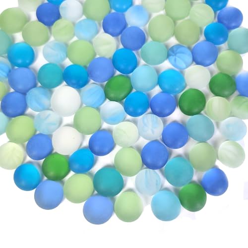 Image of HappyFiller 2 LB Frosted Sea Glass Gems Matted Flat Marbles Pebble Stones | Vase Fillers Beads,Table Scatter,Fountain,Aquarium Fish Tank,Crafts,Beach Theme Decoration,Mix Blue Green Aqua Teal