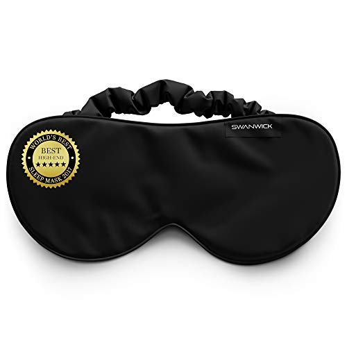 Swanwick 100% Pure Silk Eye Mask for Sleeping – Oversized Luxury Eye Mask to Banish Light for Traveling, Meditation, Afternoon Naps, Shift Workers (Black)