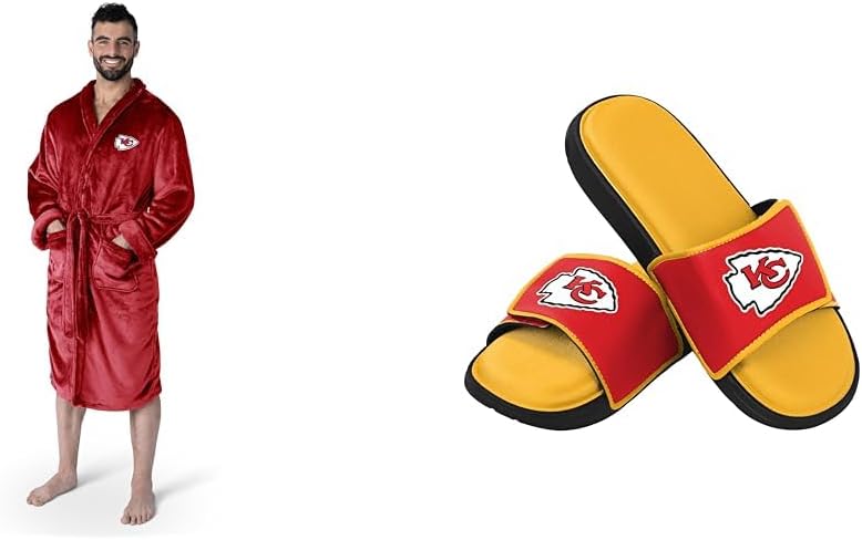 Northwest NFL Kansas City Chiefs Unisex-Adult Silk Touch Bath Robe, Large/X-Large, Team Colors & FOCO Kansas City Chiefs NFL Mens Foam Sport Slide - L