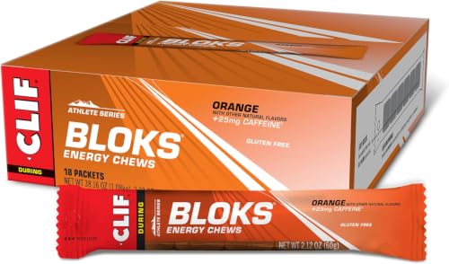 Image of CLIF BLOKS - Orange Flavor with Caffeine - Energy Chews - Non-GMO - Plant Based - Fast Fuel for Cycling and Running - Quick Carbohydrates and Electrolytes - 2.12 oz. 18 Count (Pack of 8)