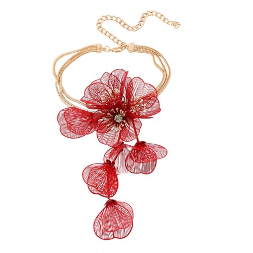CETVLY Vintage Floral Layered Necklace for Women Designer Flower Metal