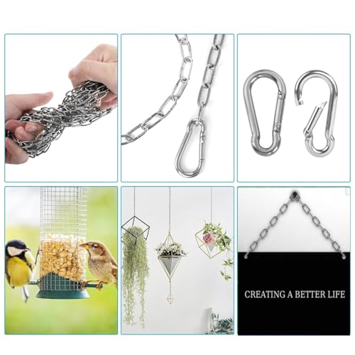 FTXanty Kette Edelstahl Stahlkette 1.5mm 5m Kettenglieder Klein Edelstahl Ketten + 2 pcs Karabiner Gliederkette Verlängerungskette für Aufhängen Ankerkette Möbel DIY