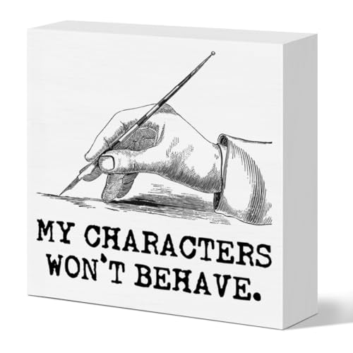 Writer Gift for Women Men, Author Novelist Typywriter Gift Writing Lover Journalist Christmas Birthday Gift, Writer Home Office Farmhouse Desk Decor Wooden Sign, My Characters Won't Behave