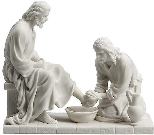 Estatua de Jesús Lavando los Pies de Resina Blanco Mármol