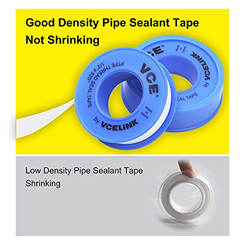 Vcelink Ptfe Plumbers Tape, Teflon Water Sealant Thread Tape, 520" Length 1/2" Width, Industrial Plumbing Tape Stop Leaks For Shower Head And Pipe Threads (2 Rolls #TOP4
