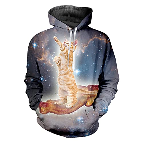 Baobli Sudadera De Otoño para Hombre Sudaderas con Capucha Sueltas En 3D Sudaderas con Estampado De Gato De Cielo Estrellado Ropa De Calle A La Moda Pulóver con Capucha Sky Blue 5XL Cover