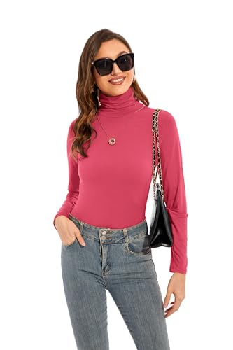 Image of Womens Long Sleeve Turtleneck T-Shirts Casual Lightweight Slim Fit Cozy Base Layer Top